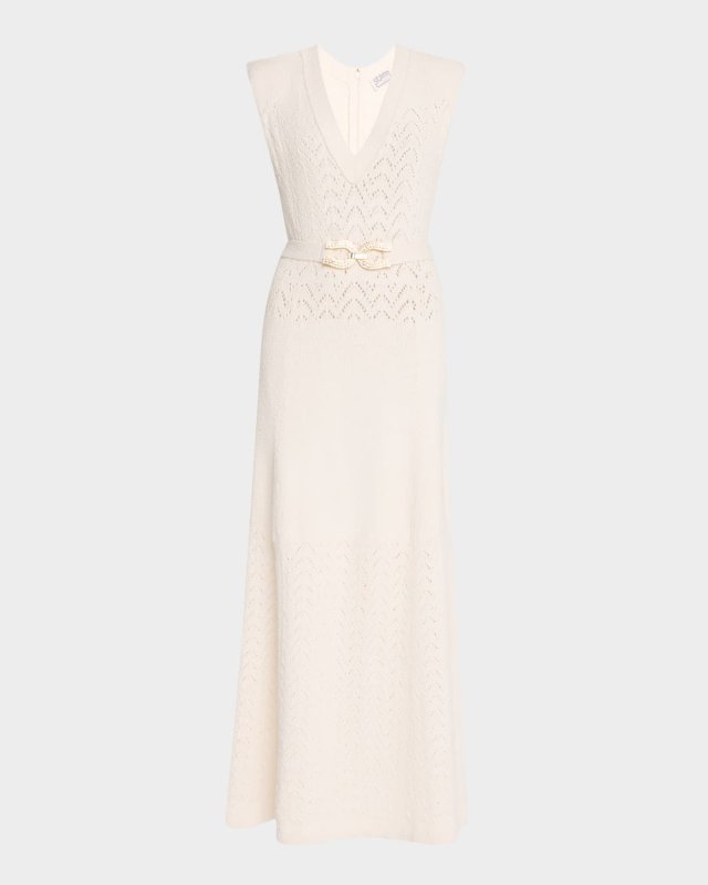 Reedition Chevron Pointelle Knit Vneck Dress